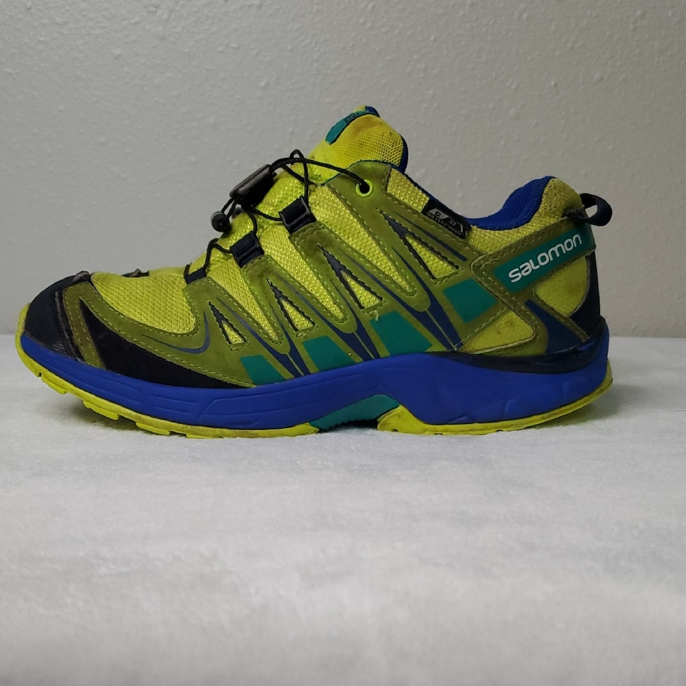 Salomon Kids XA PRO Neon Yellow Blue Trail Running Shoes Kids Size 5